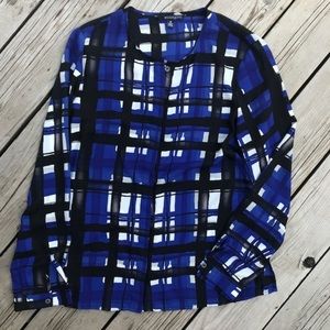 Eva Longoria Button Down Blouse - Blue/Black/White
